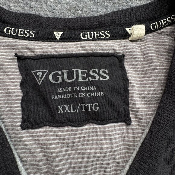 Guess Shirt Mens XXL Black Long Sleeve V-Neck Waffle‎ Knit Henley Runs Small - Picture 3 of 11